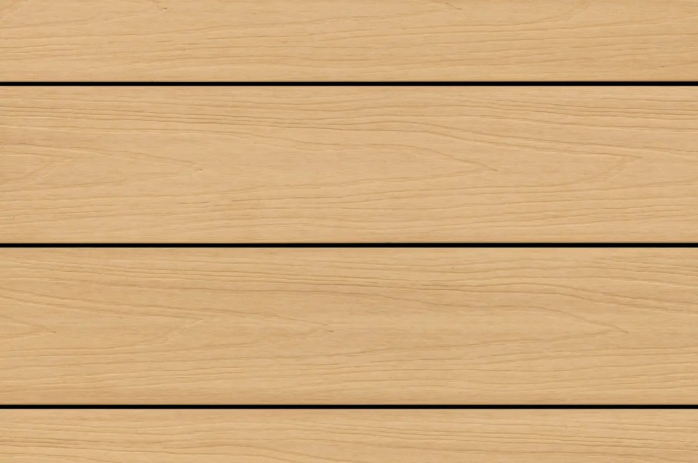Close up texture panel view of installed PuraShield round hole co-extruded composite decking in Cedar showing natural wood grain patterns and parallel grooved lines.