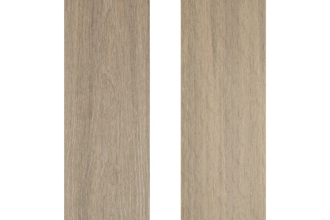 Top-down surface view of two PuraShield round hole co-extruded composite decking boards in Light Grey showcasing natural looking wood grain textures.