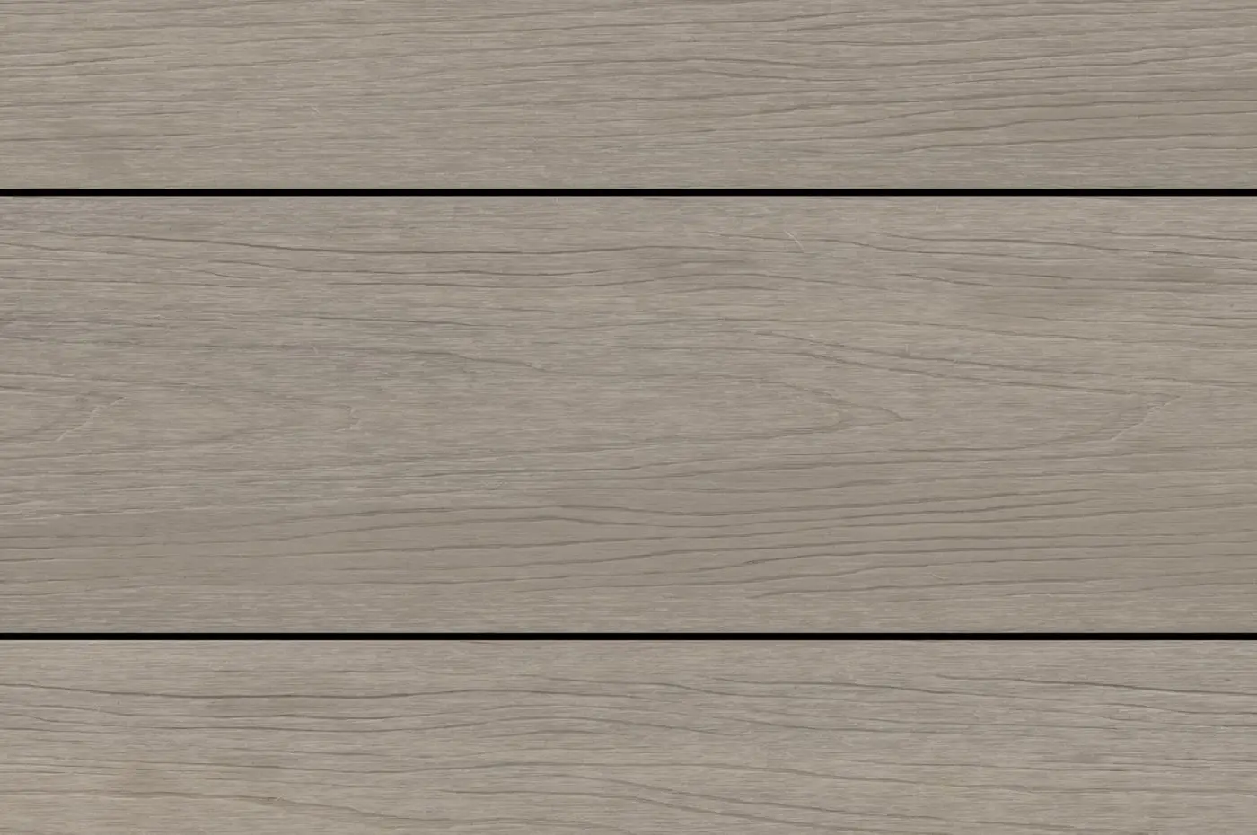 Flat, full-frame texture view of installed PuraShield round hole co-extruded composite decking boards in Light Grey showing parallel gaps and a natural looking wood grain surface.