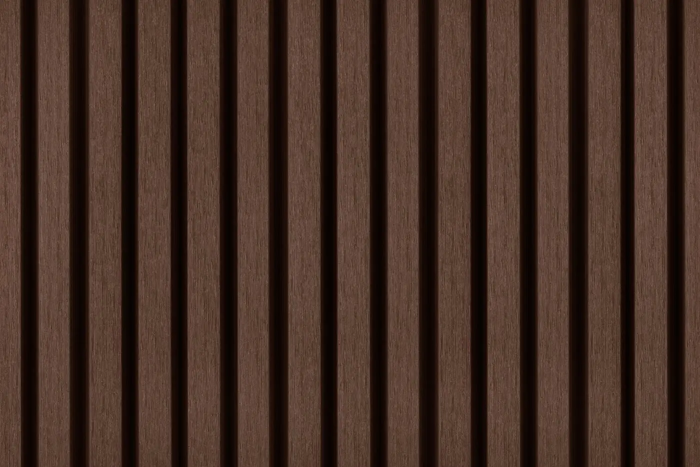Close up texture panel view of installed PuraTech 30 triple profile composite cladding in Ipé showing clean vertical slatted lines.