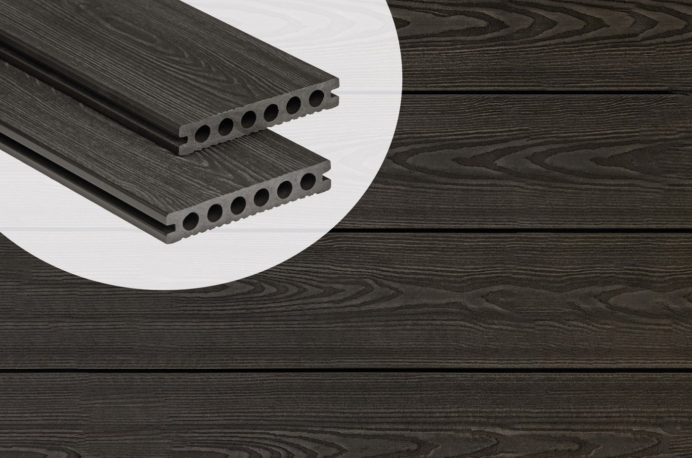 PuraPrime Round Hollow Composite Decking Board - Charcoal