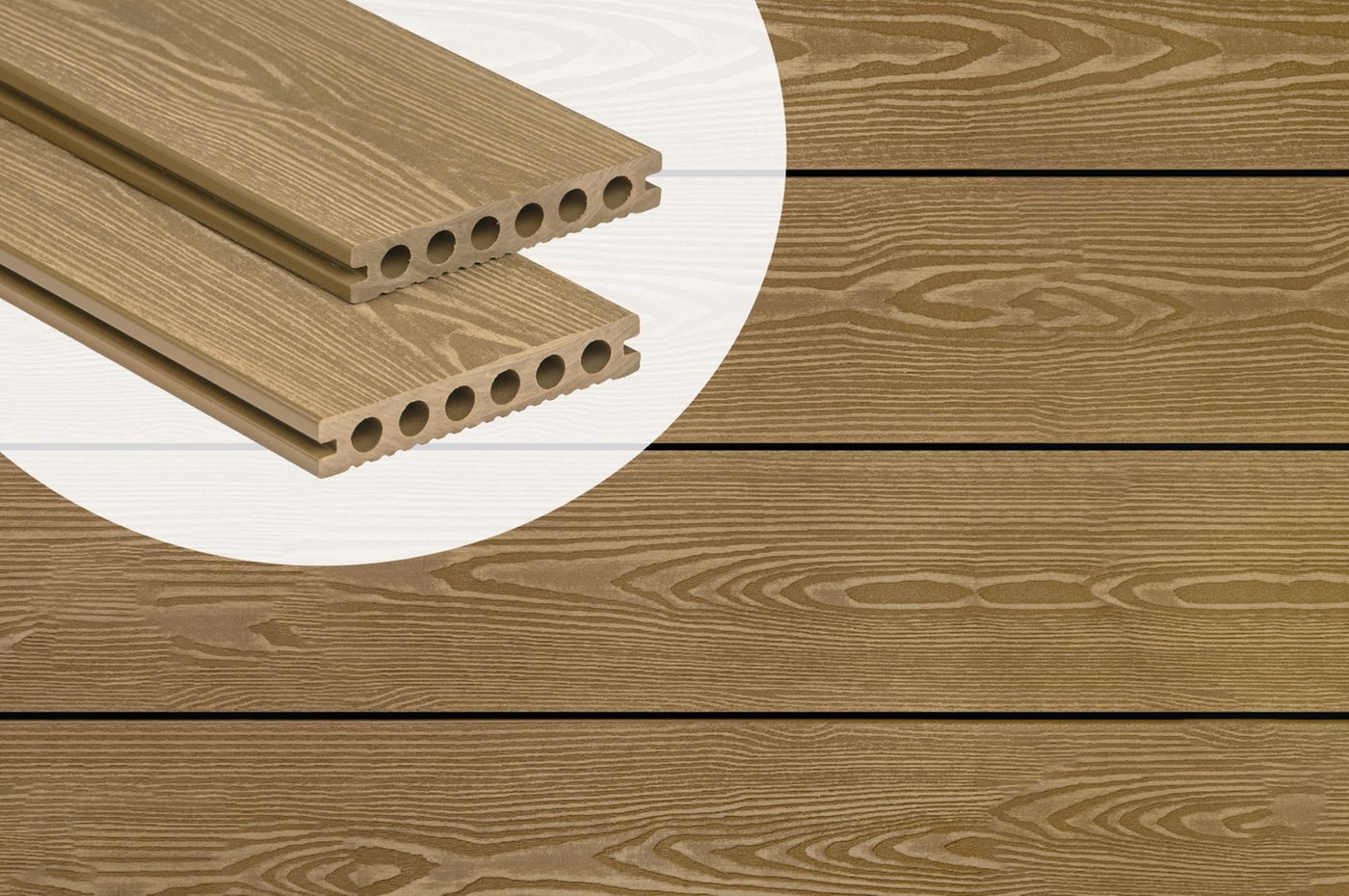 PuraPrime Round Hollow Composite Decking Board - Oak