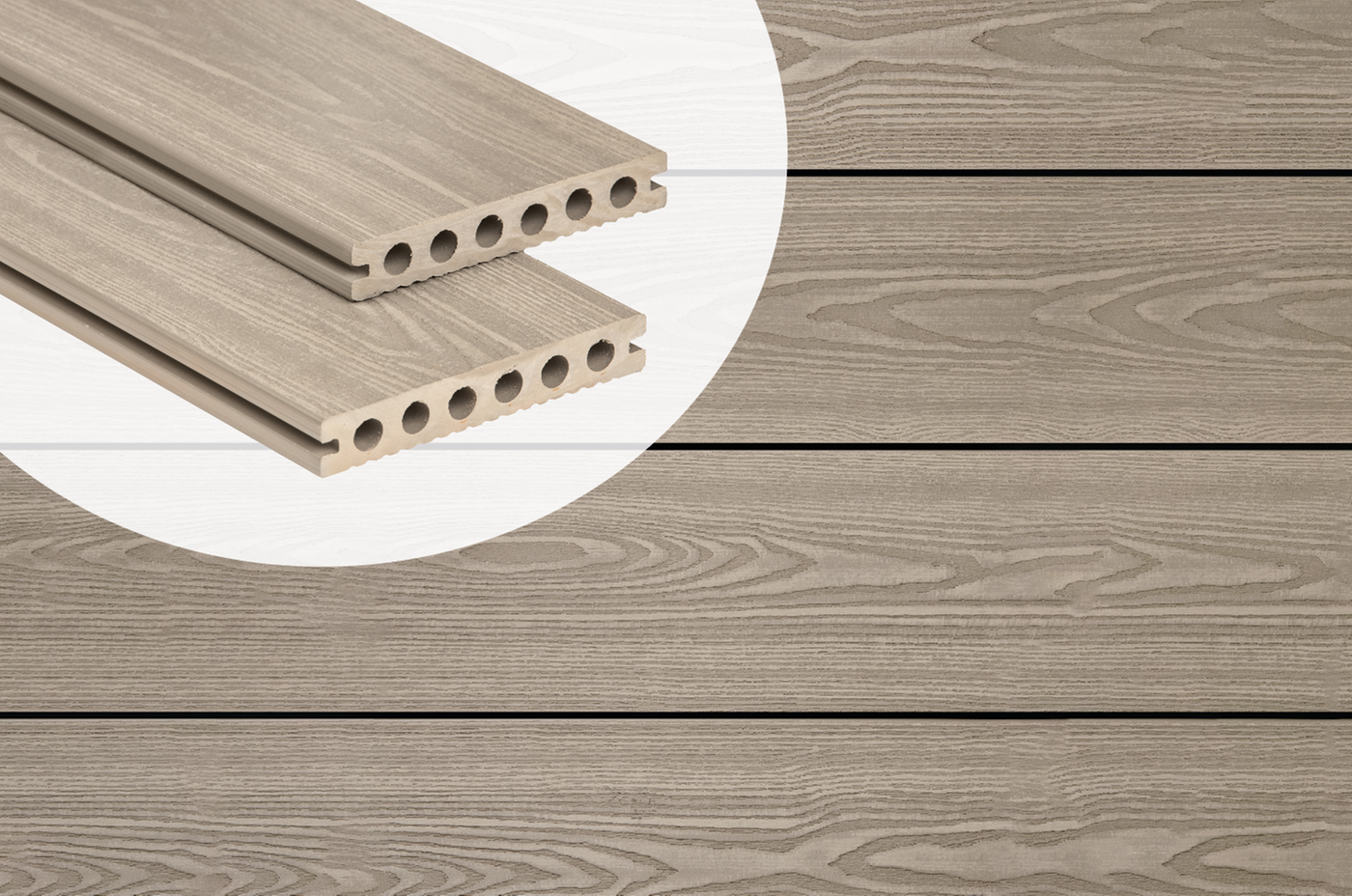PuraPrime Round Hollow Composite Decking Board - Silver Ash