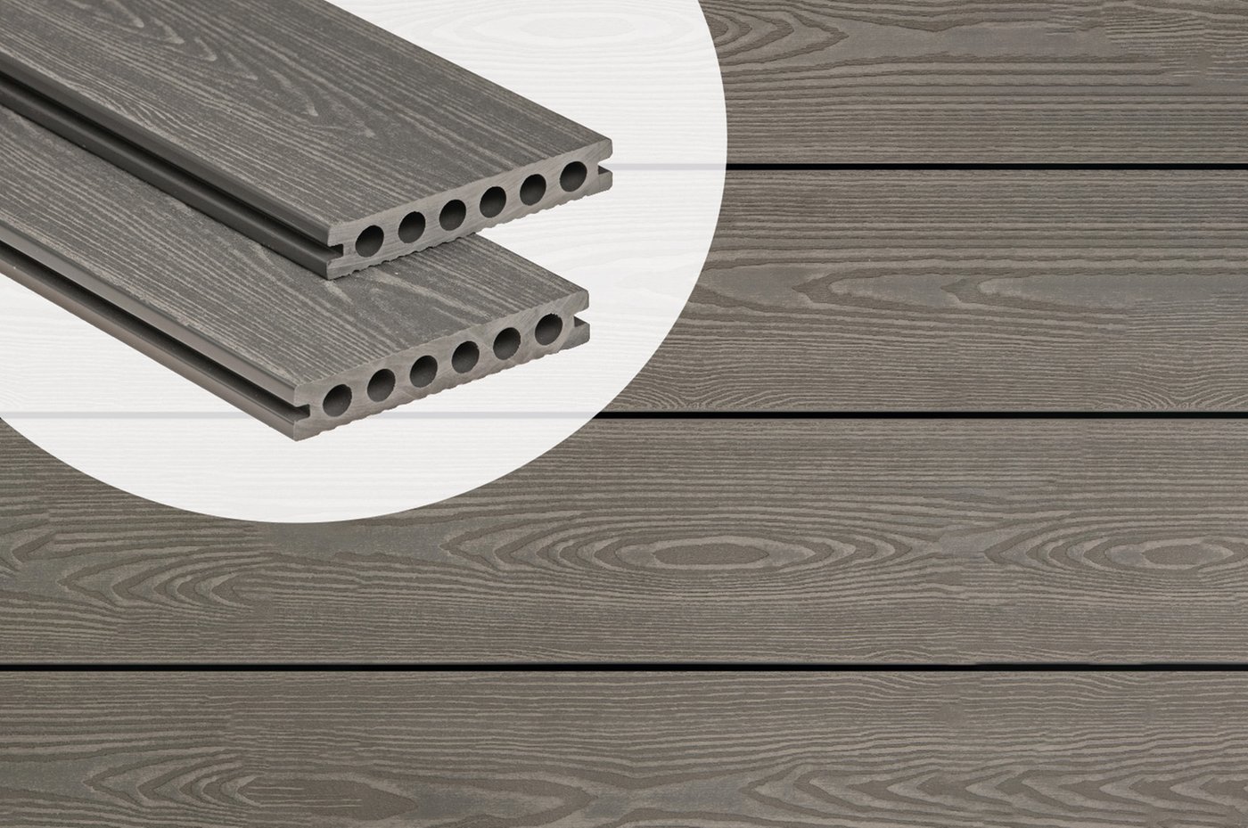 PuraPrime Round Hollow Composite Decking Board - Slate Grey