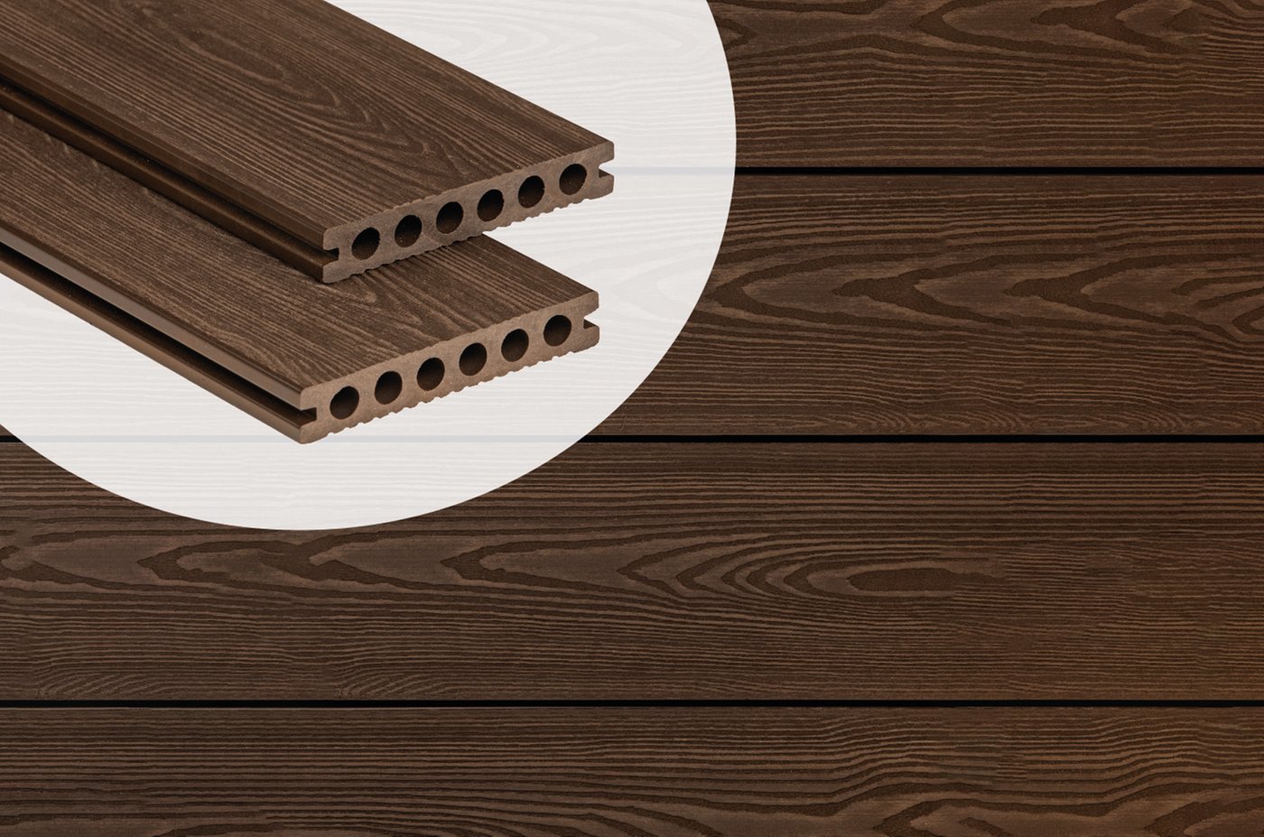 PuraPrime Round Hollow Composite Decking Board - Walnut