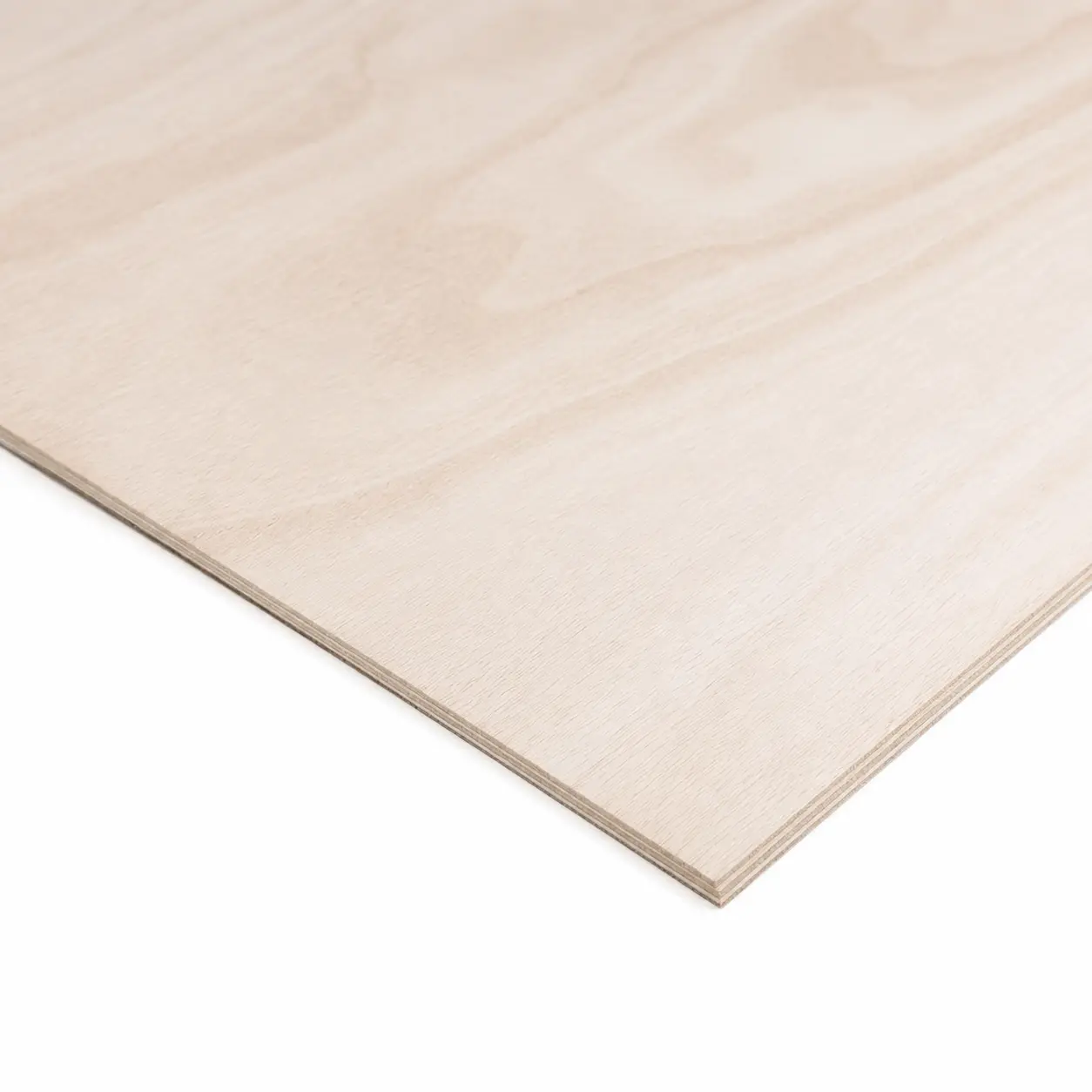 Close-up corner view of a 5mm Flexible Plywood Cross Grain sheet measuring 1220x2440mm showing fine layers and grain direction.