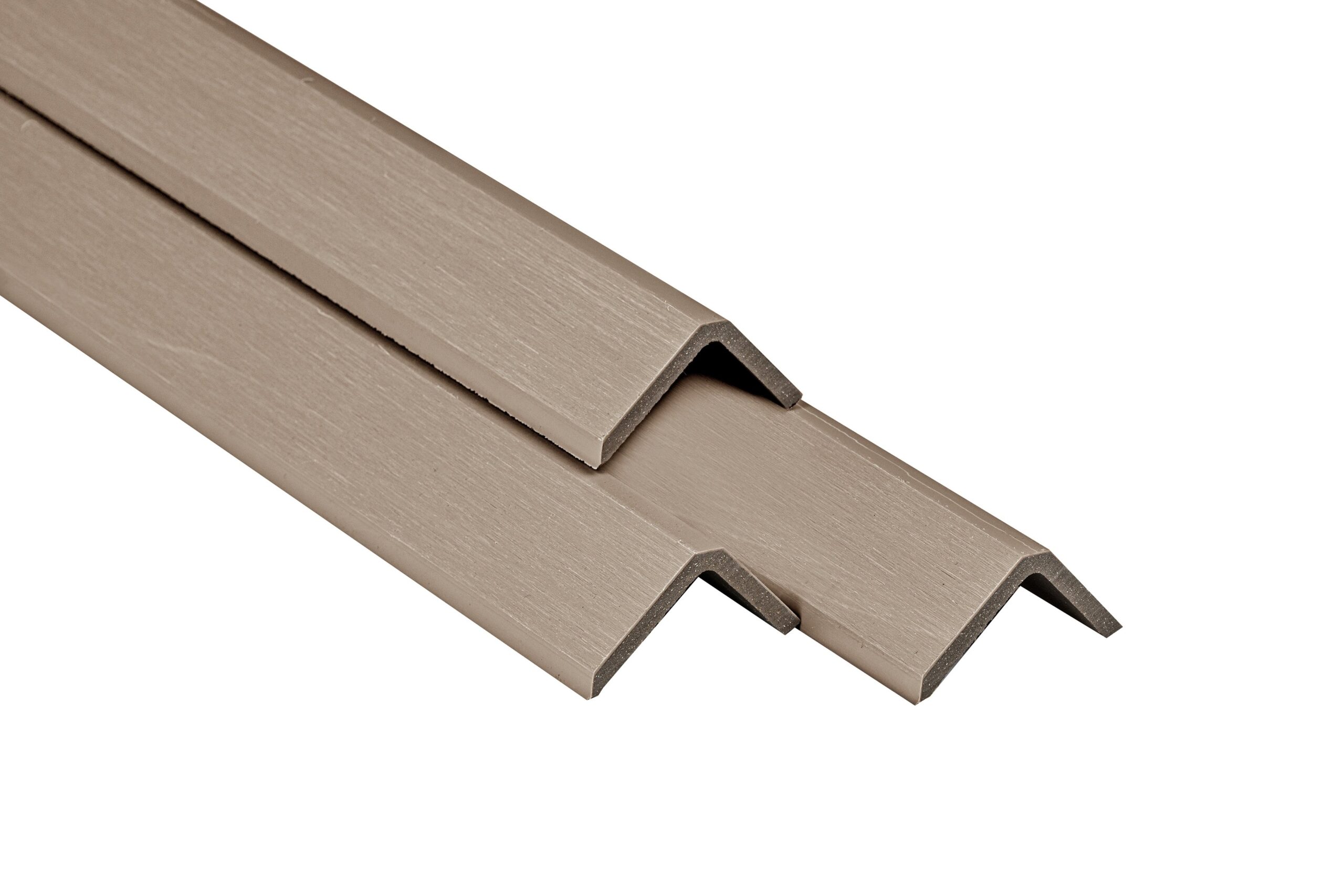 PuraFix co-extruded composite corner trim in Light Grey for PuraShield decking and PuraShell cladding