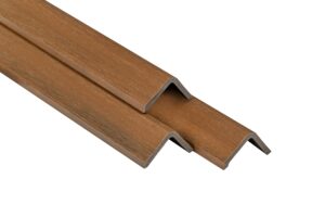 PuraFix co-extruded composite corner trim in Teak for PuraShield decking and PuraShell cladding