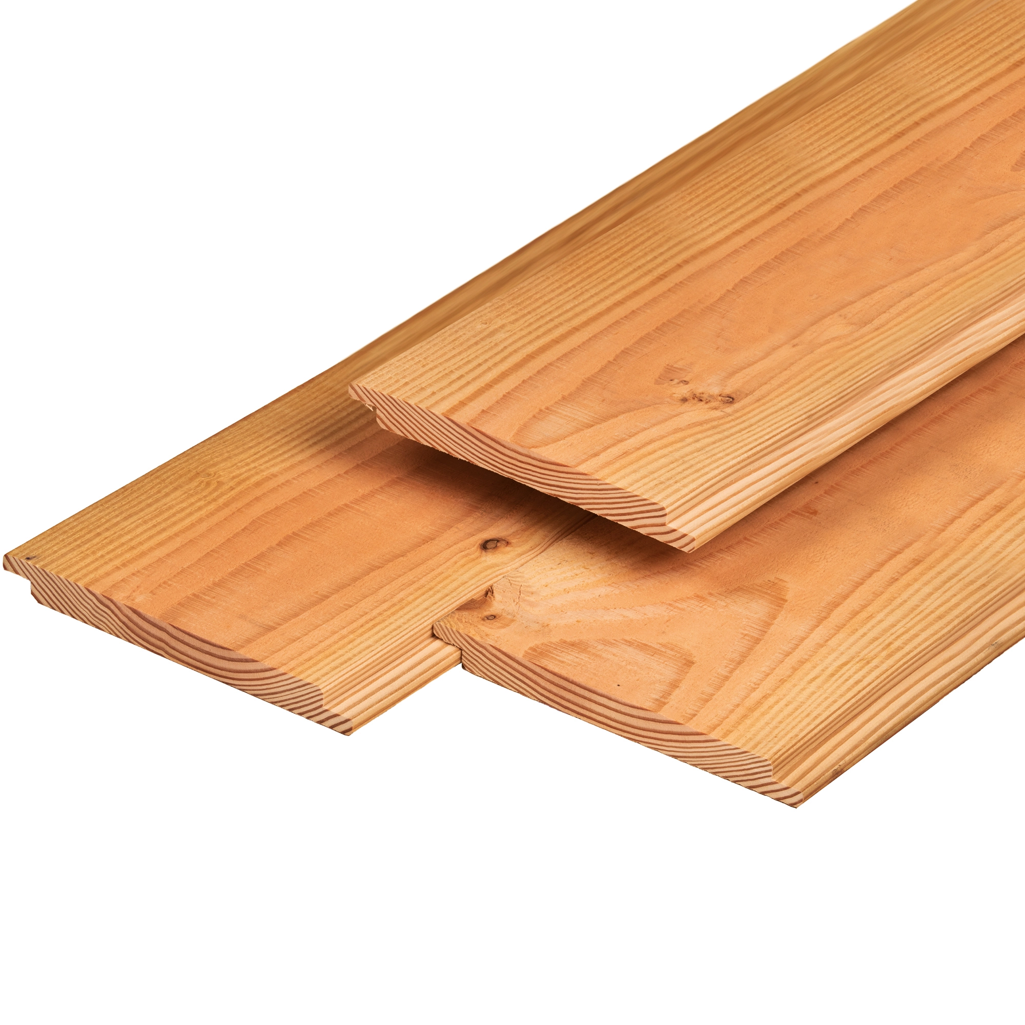 Stacked Ecowood Cladding Board half lap profile pieces measuring 195x18mm by 4000mm length.