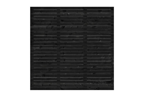 Black spray painted spruce fence panel in a rhombus slatted profile, 1800 x 1800 mm, single sided