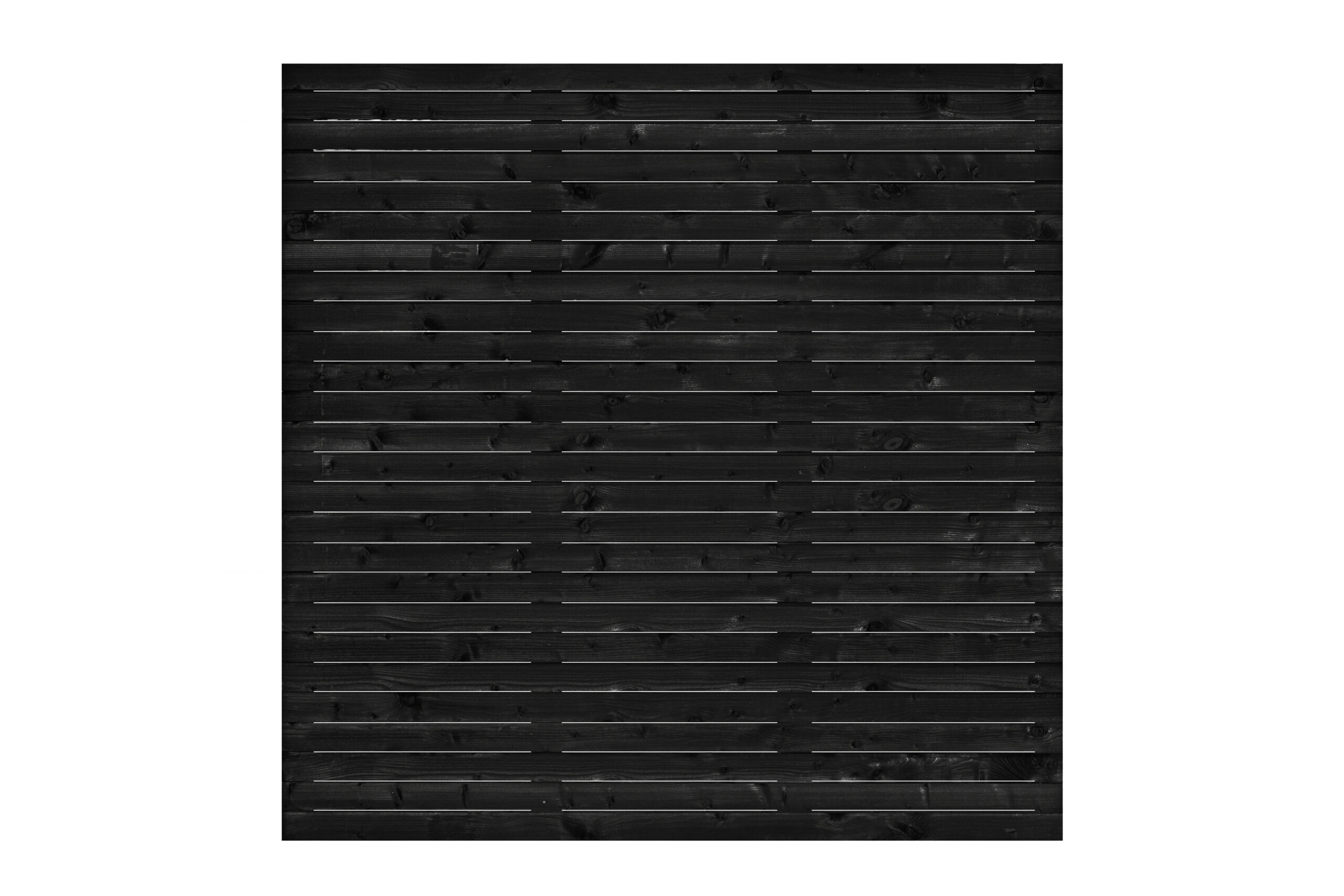 Black spray painted spruce fence panel in a rhombus slatted profile, 1800 x 1800 mm, single sided