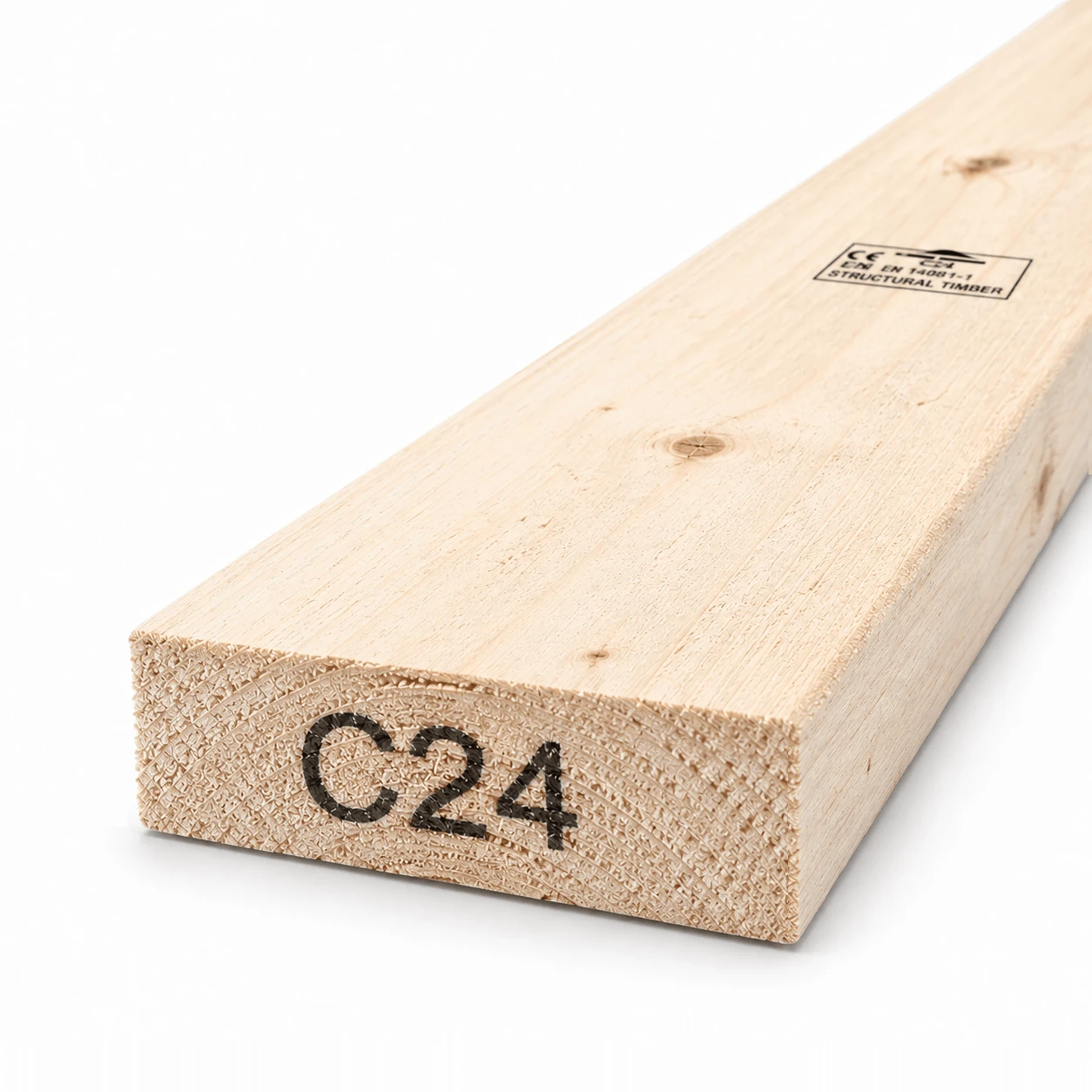 3x1 C24 rough sawn timber board, 75×22 mm, end view showing the C24 strength grade mark