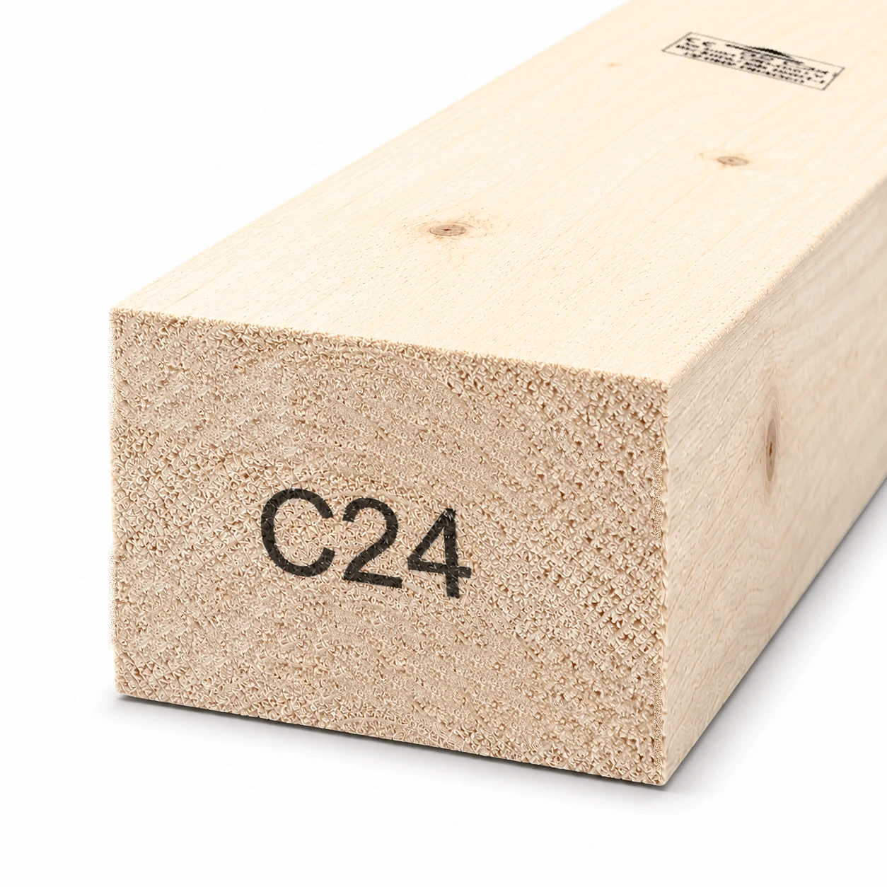 4.5x3 C24 rough sawn timber board, 115×75 mm, end view showing the C24 strength grade mark