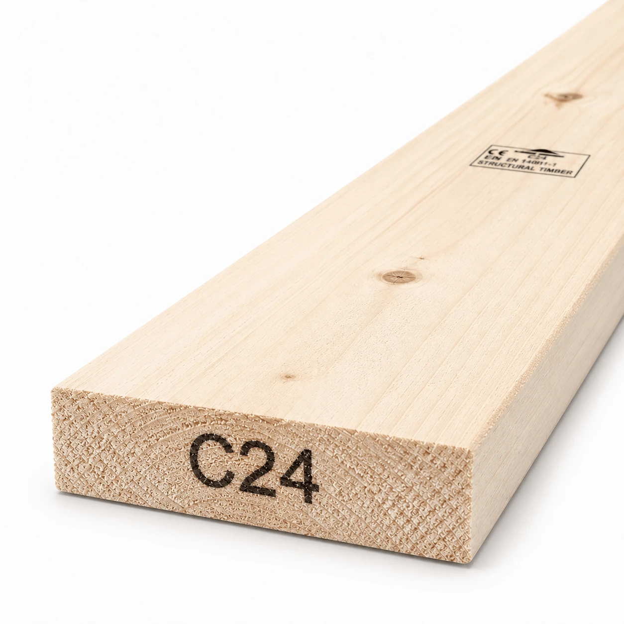 4x1 C24 rough sawn timber board, 100×22 mm, end view showing the C24 strength grade mark