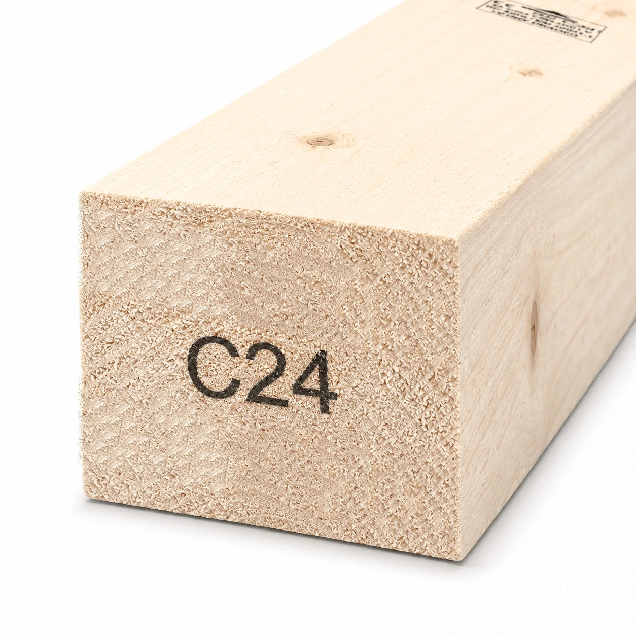 4x3 C24 rough sawn timber board, 100×75 mm, end view showing the C24 strength grade mark