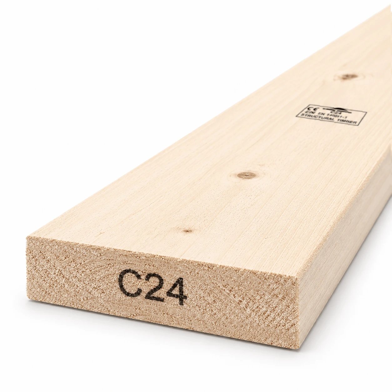 6x1.5 C24 rough sawn timber board, 150×35 mm, end view showing the C24 strength grade mark