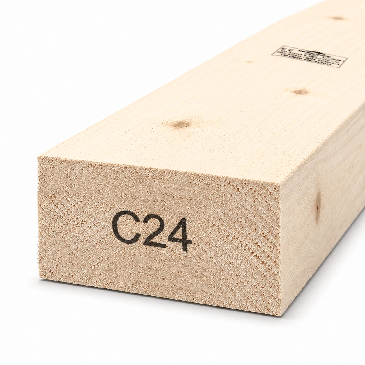 6x3 C24 rough sawn timber board, 150×75 mm, end view showing the C24 strength grade mark