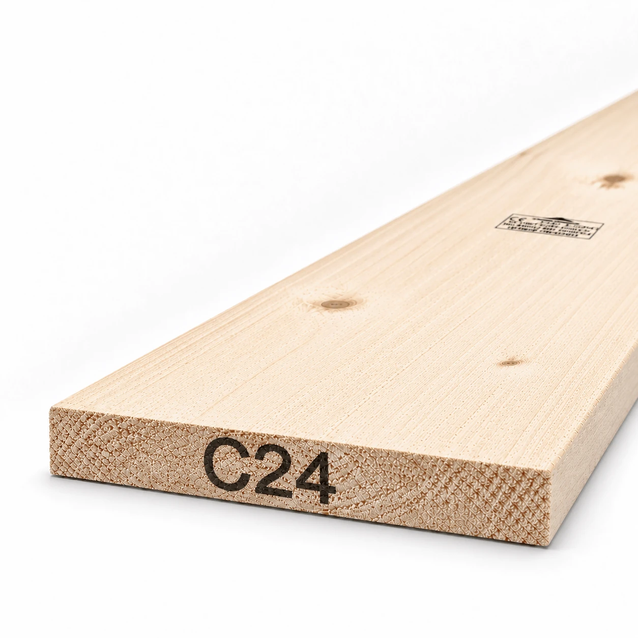 7x1 C24 rough sawn timber board, 175×22 mm, end view showing the C24 strength grade mark