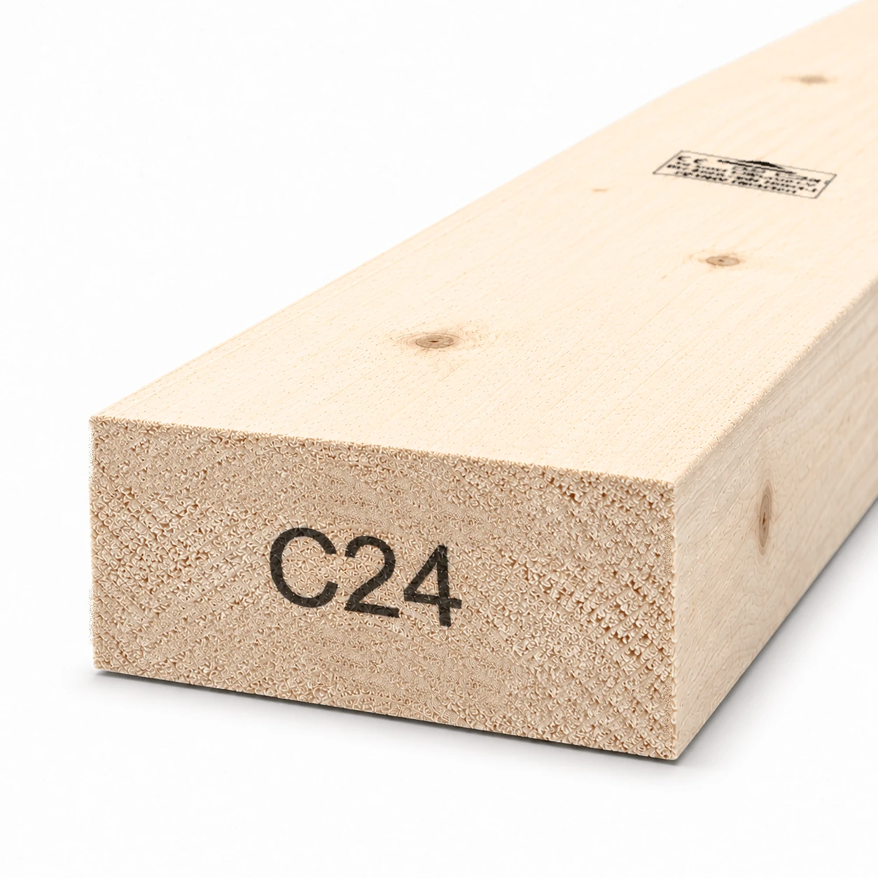 7x3 C24 rough sawn timber board, 175×75 mm, end view showing the C24 strength grade mark