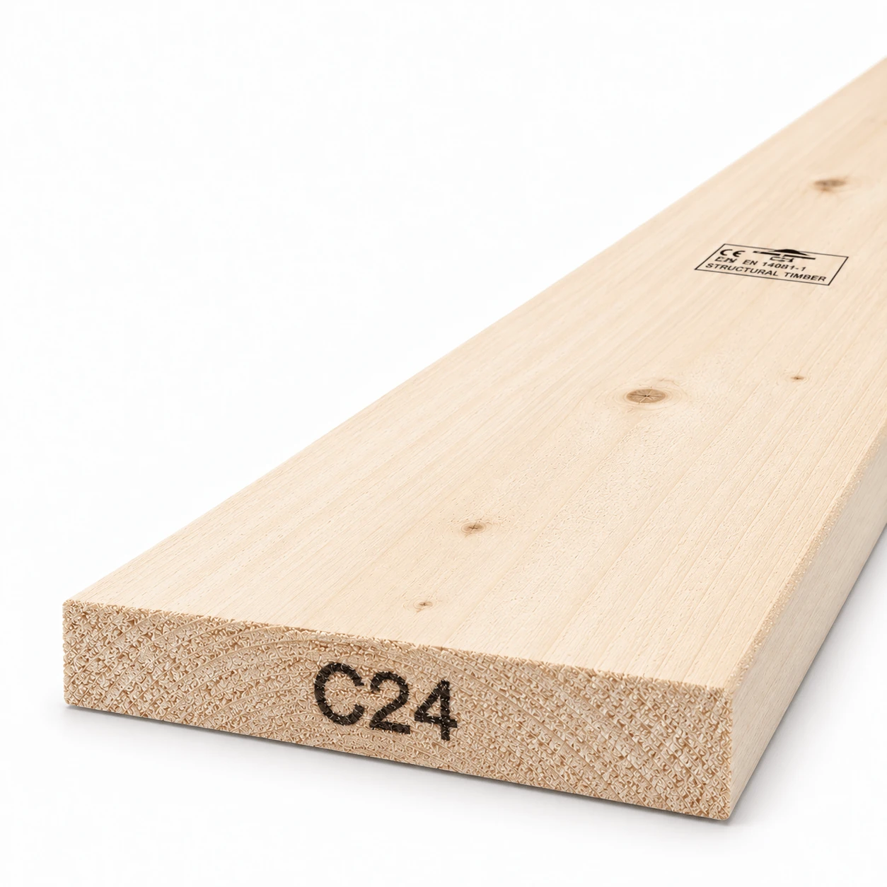 9x1.5 C24 rough sawn timber board, 225×35 mm, end view showing the C24 strength grade mark