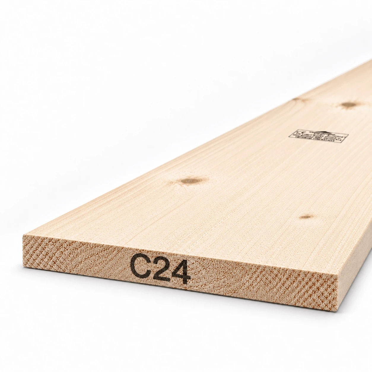 9x1 C24 rough sawn timber board, 225×22 mm, end view showing the C24 strength grade mark